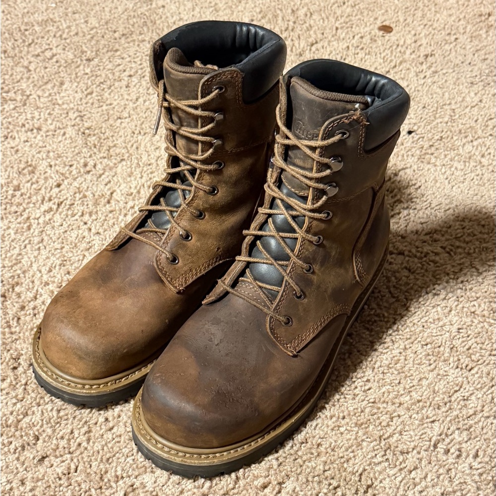 Chippewa Brown Leather Work Boots with Black Collar